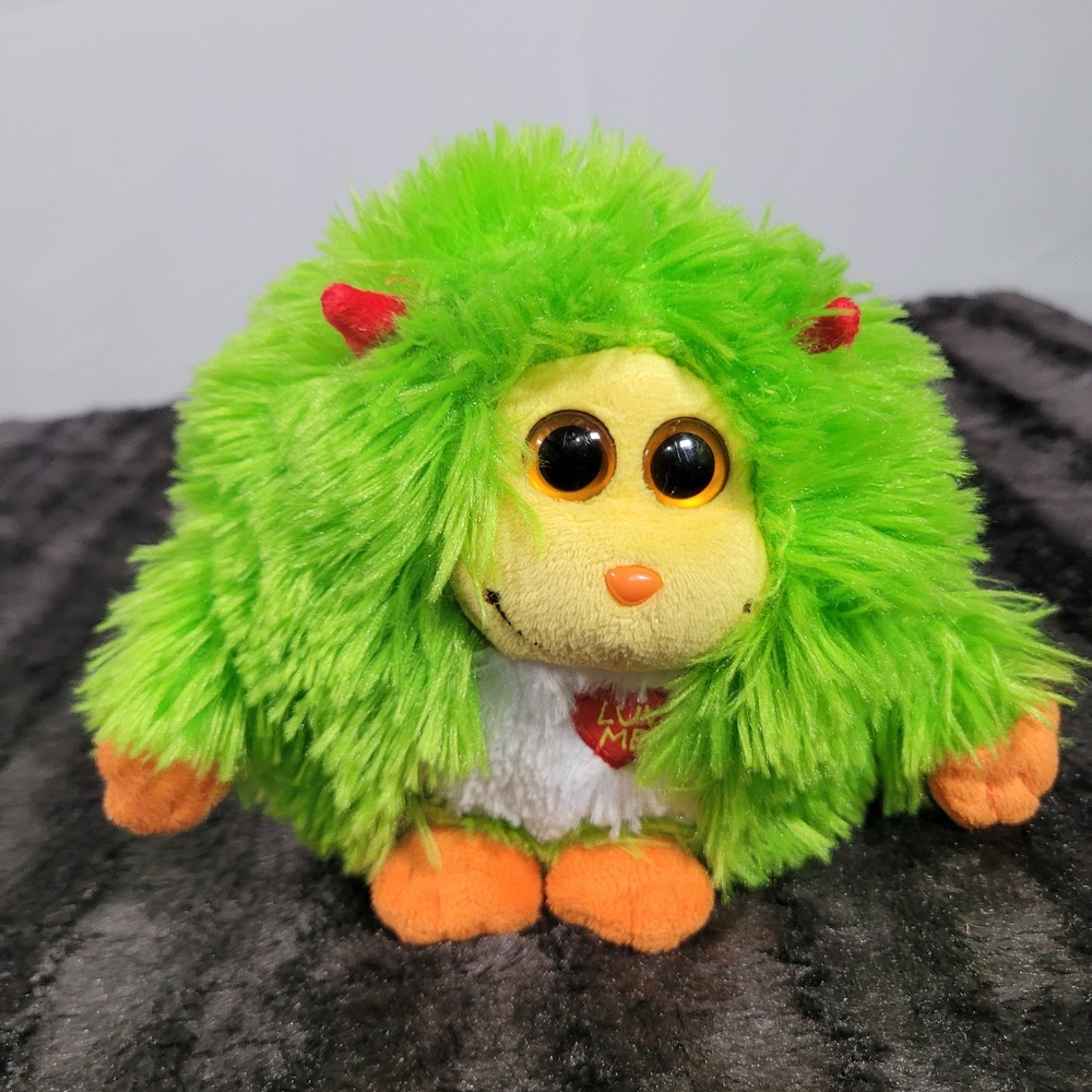 Ty Monstaz Maxine Luv Me Green Monster Plush Shaggy Fur 2011 Heart Patch